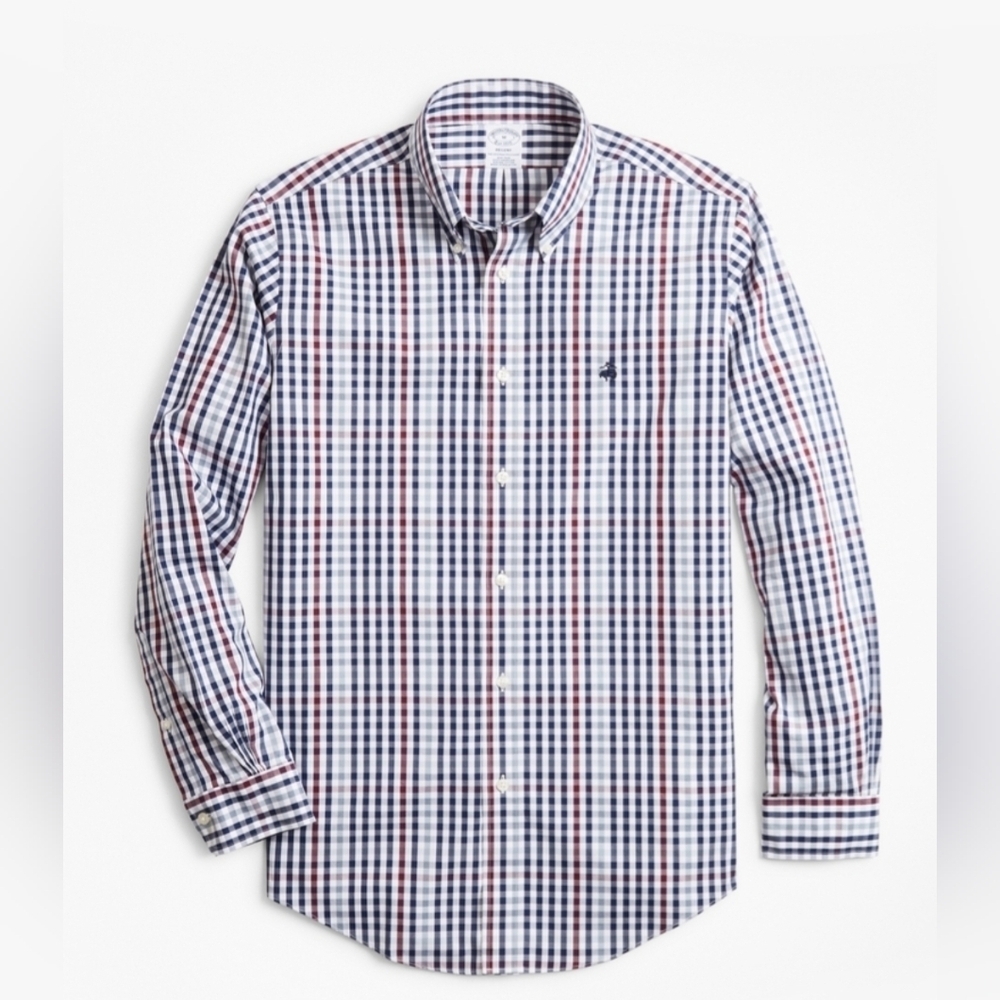 Brooks Brothers Regent Fit Navy Red Checked Casual Shirt Sz S